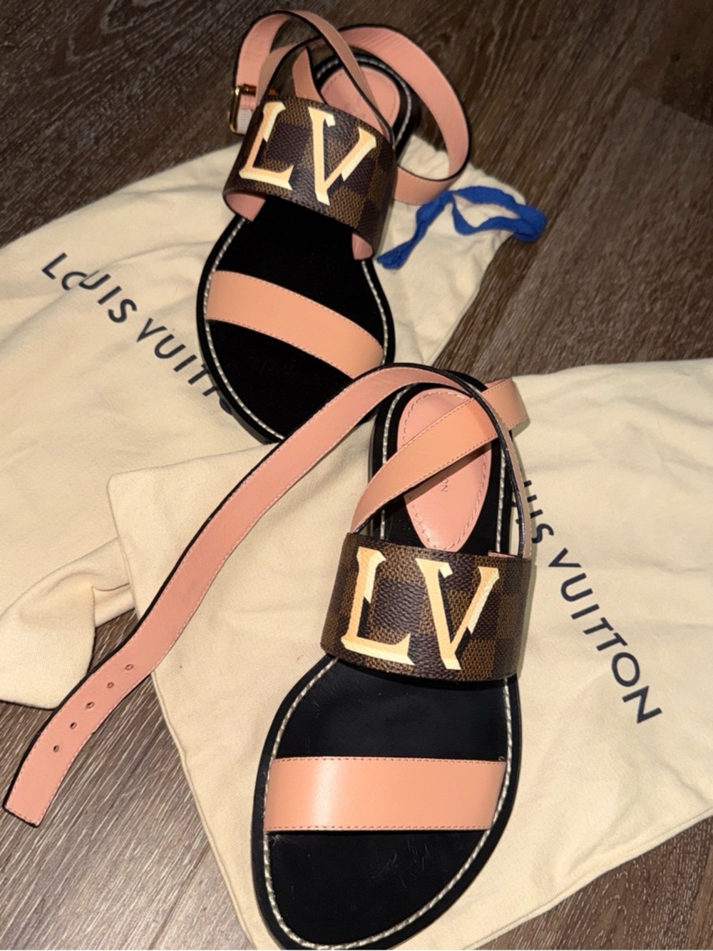 Louis Vuitton Pink Leather Monogram LV Strap Sandals
